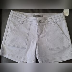 #390 Prana Gray and White Striped Button Shorts